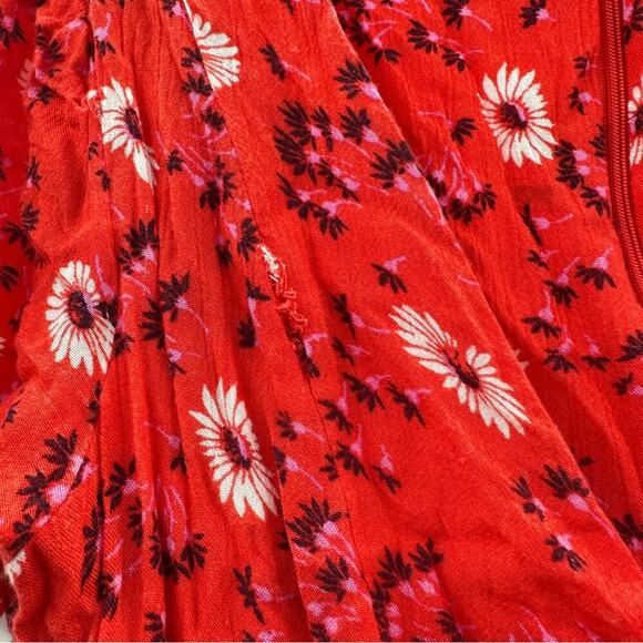 Free People Jinx Red & White Floral Print Cut Out Tie Front Romper Dress Size 4 - Picture 9 of 12